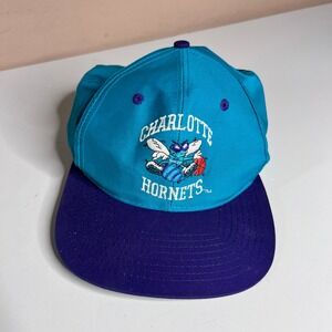 Vintage Charlotte Hornets Snapback Hat 90s NBA Front Row Teal Purple Cap OSFA